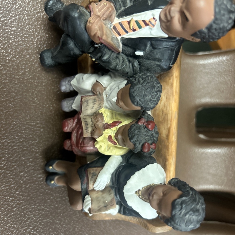 Vintage 5" African American Family On Church Pew Ceramic, Father Mother Daughter